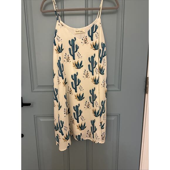 Peach Love California Womens White Sleeveless Cactus Print Swing Shift Dress‎ M - Picture 6 of 10